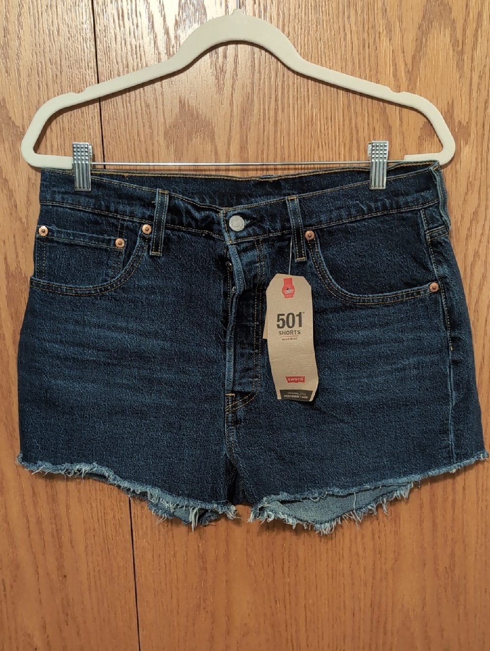 Levi's Dark Blue 501 Frayed Hem Denim Shorts